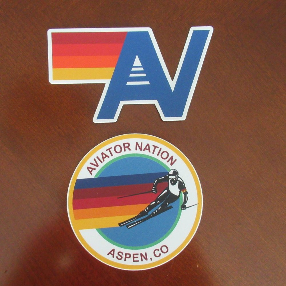 Aviator Nation Aspen Colorado - Set of 2 NEW Stickers - Skier, Skiing Snow Sport